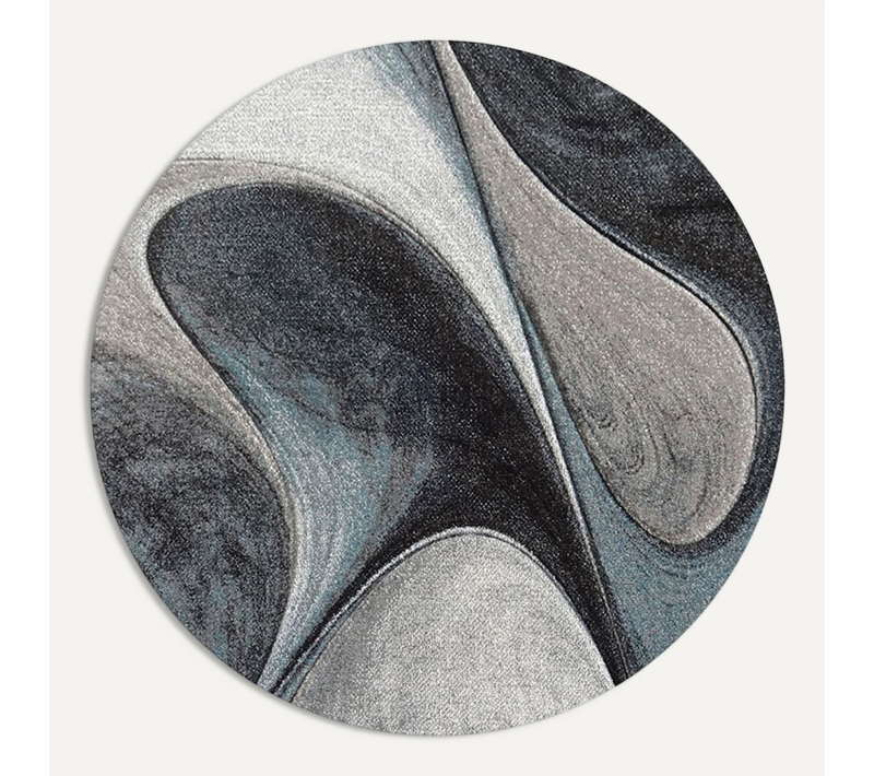 Tapis Salon D.200cm Tissé Bleu Et Gris Rond Motif Géométrique Lyn8 Madila