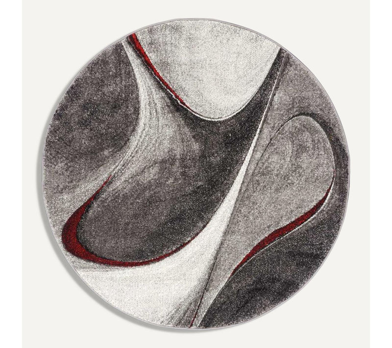 Tapis Salon D.140cm Tissé Rouge Et Gris Rond Motif Géométrique Madila R