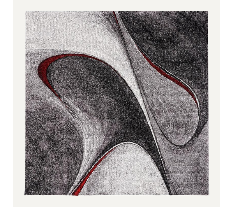 Tapis Salon 160x160 Tissé Rouge Et Gris Carré Motif Géométrique Madila C