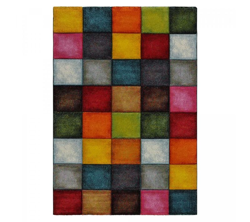 Tapis Salle à Manger 200x290 Tissé Rouge Et Jaune Rectangle Motif Damier Lyn8 Belo 31