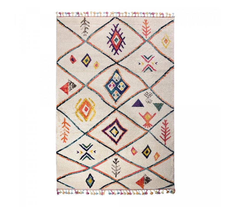 Tapis Berbère 200x290 Tissé Motifs Tribaux Lyn5 Ourika C Beige Et Rouge