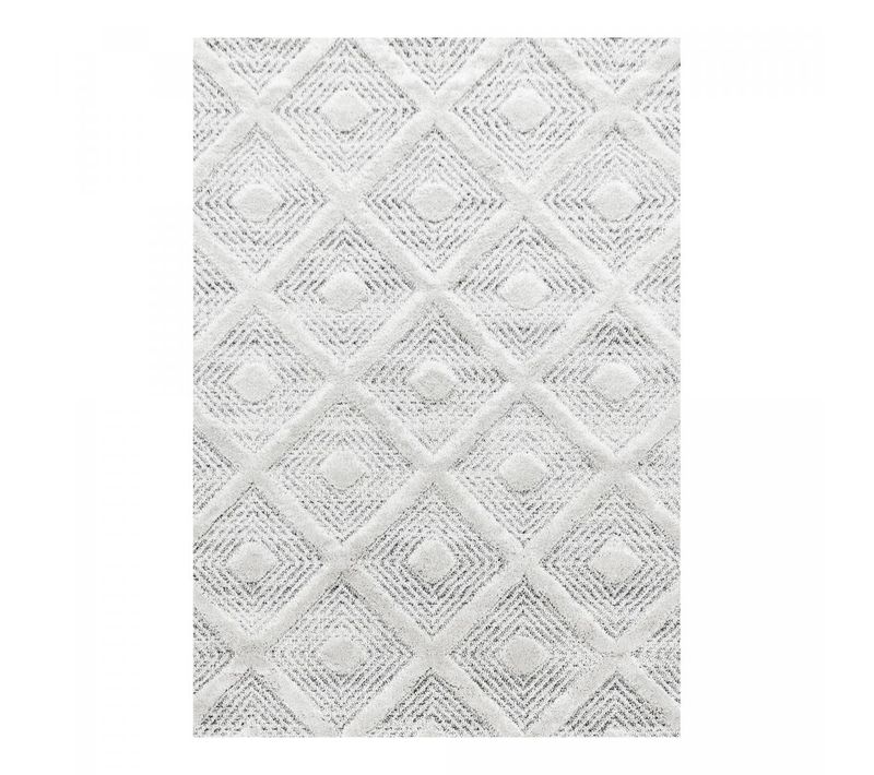 Tapis Salon 200x290 Tissé Gris Et Blanc Rectangle Motif Scandinave Pistioum