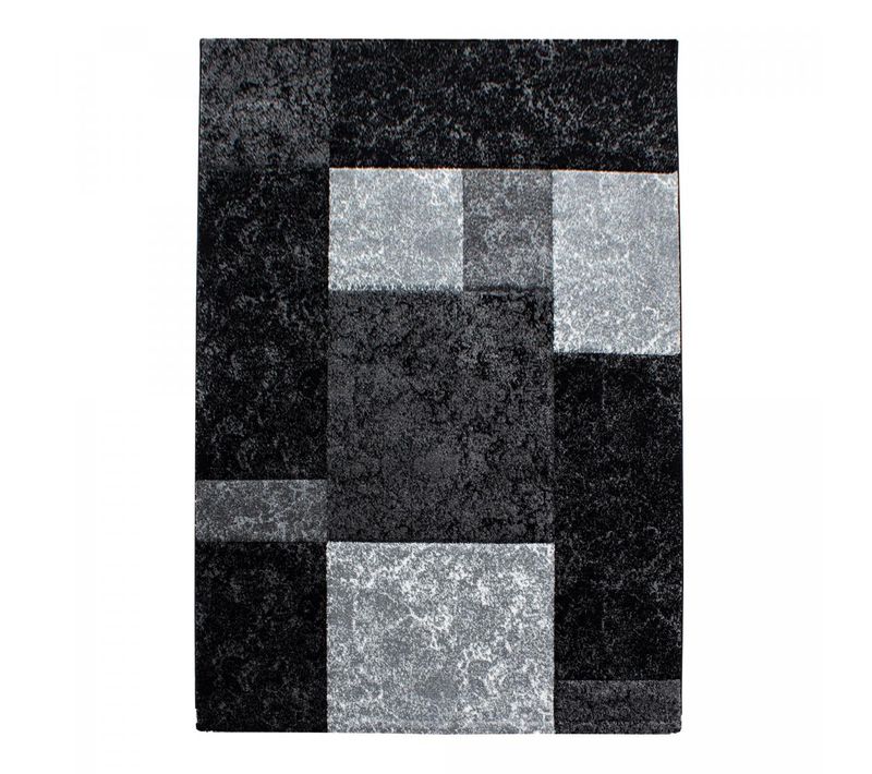 Tapis Salon 160x230 Tissé Noir Et Gris Rectangle Motif Géométrique Cararelle