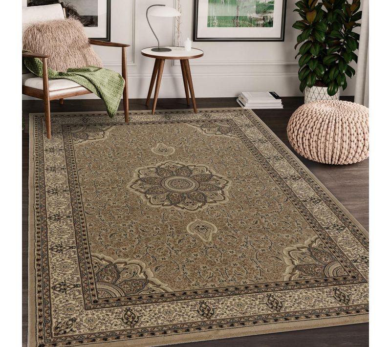 Tapis Orient 120x170 Rectangle Beige Et Noir Tissé Motif Traditionnel Tibrica