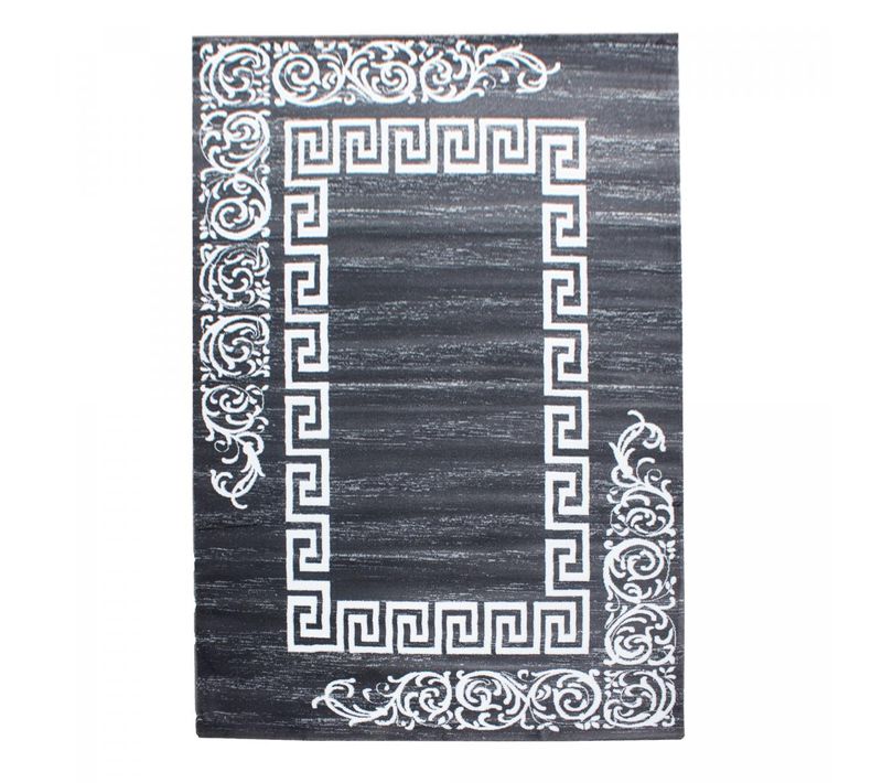 Tapis Salon 200x290 Tissé Gris Et Blanc Rectangle Motif Baroque Florini