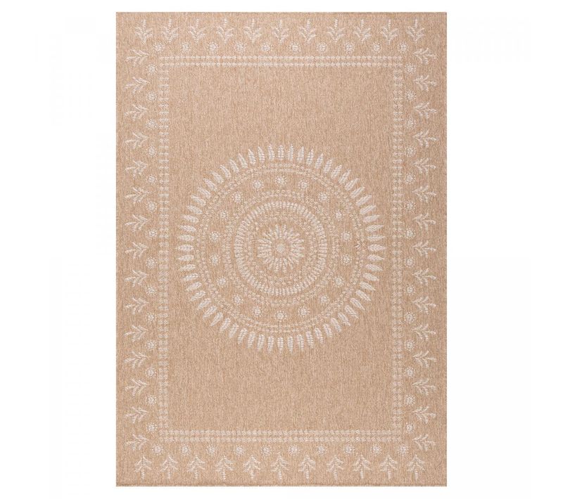 Tapis Extérieur Ø160cm Rond Tissé Kilim Beige Et Blanc Jute Art 6