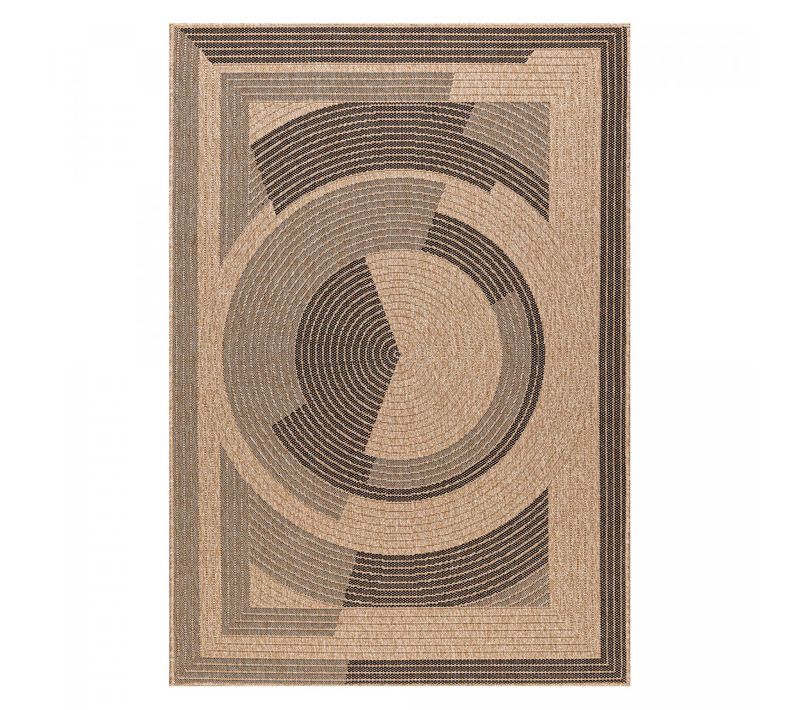 Tapis Extérieur Ø80cm Rond Tissé Kilim Beige Et Noir Jute Art 7