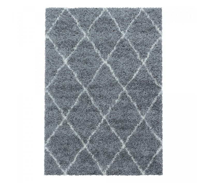 Tapis Berbère 140x200 Tissé Motif Losange Shaggy à Gris