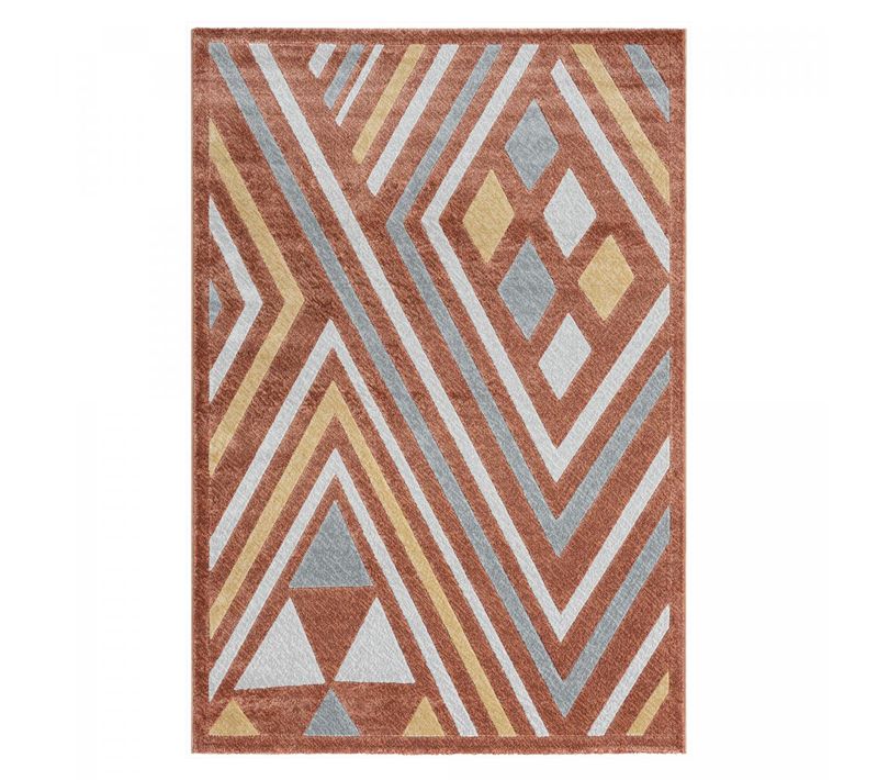 Tapis Chambre 120x160 Tissé Orange Et Gris Rectangle Motif Ethnique Solga A