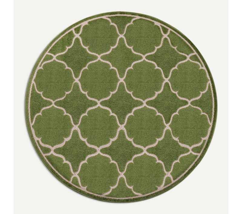 Tapis Rond D'extérieur D.200cm Tissé Kilim Vert Kuma
