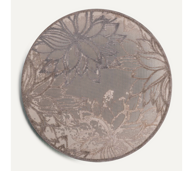 Tapis Rond D'extérieur D.200cm Tissé Kilim Crème Chimek