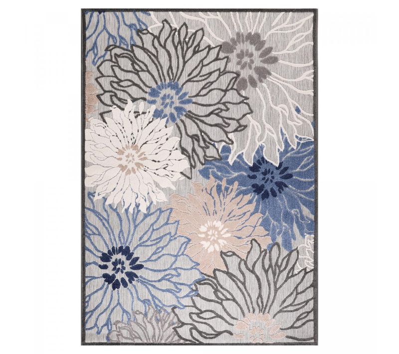 Tapis Extérieur 160x230 Tissé Kilim Bleu Et Gris Chimeka