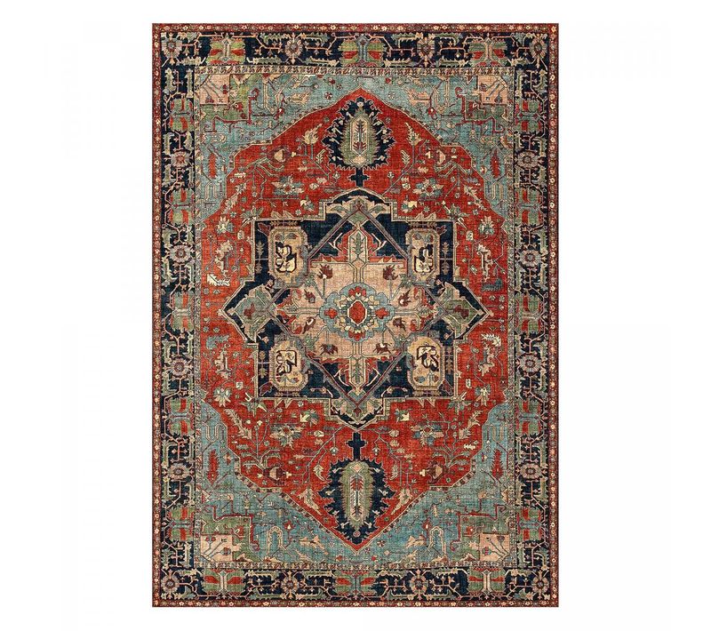 Tapis Oriental 120x160 Rectangle Rouge Et Bleu Tissé Motif Ancestral Onata 1