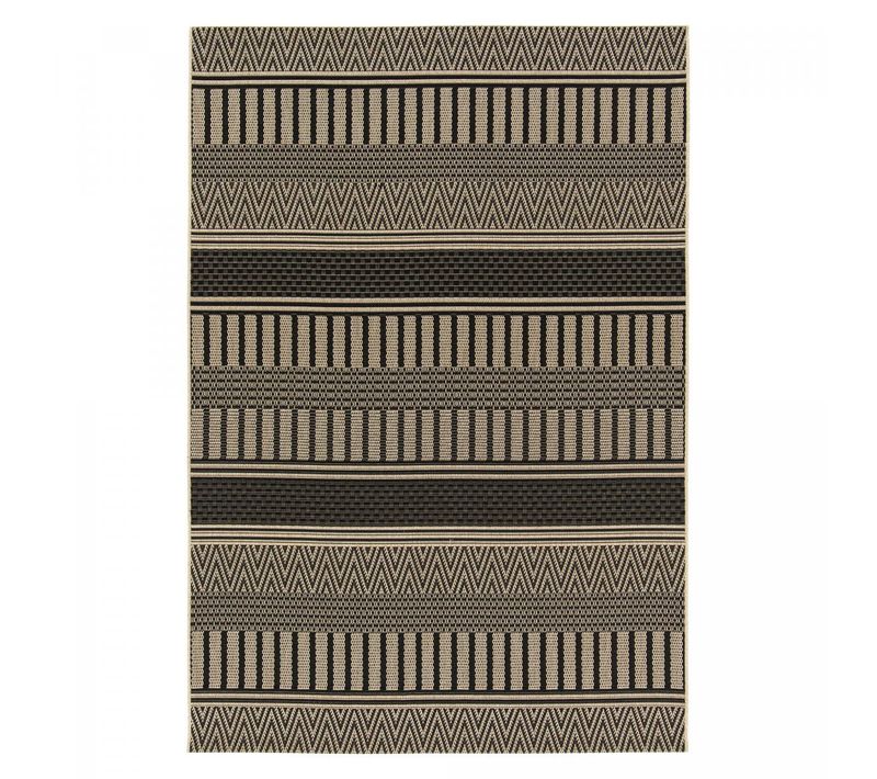 Tapis Kilim 200x290 Rectangle Tissé Noir Et Beige Motif Ethnique Lona 1