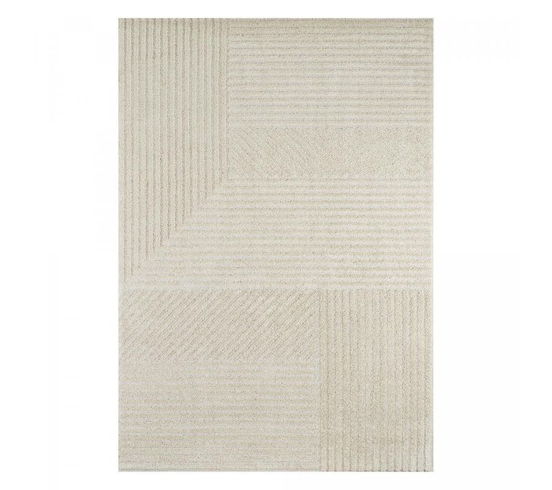 Tapis Salle à Manger 160x230 Tissé Crème Rectangle Motif Géométrique Elegance C