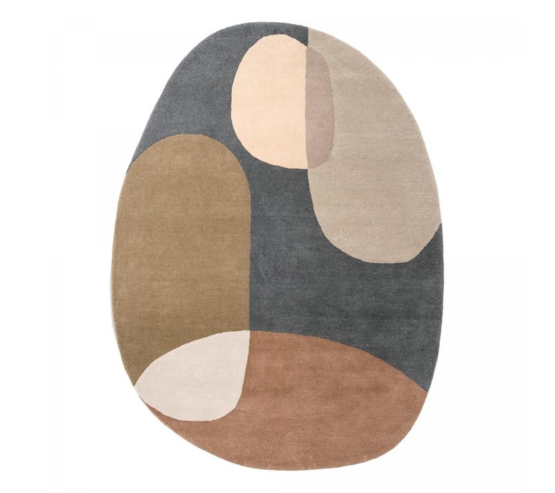 Tapis Chambre 160x230 Fait à La Main En Laine Bleu Et Vert Ovale Motif Abstrait