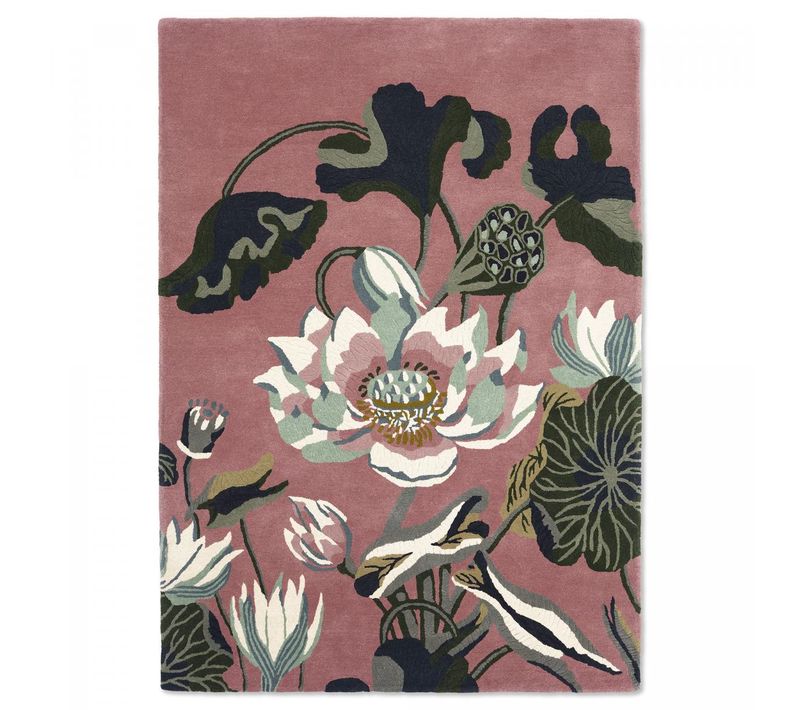 Tapis Entrée 120x180 Fait à La Main En Laine Rose Et Vert Motif Floral