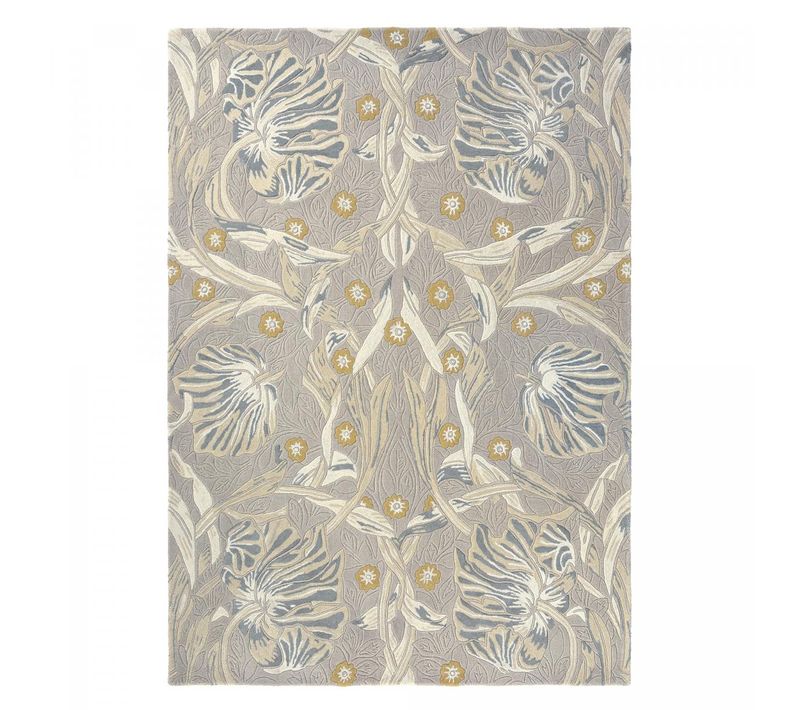 Tapis Salon 200x280 Fait à La Main En Laine Gris Clair Rectangle Motif Floral