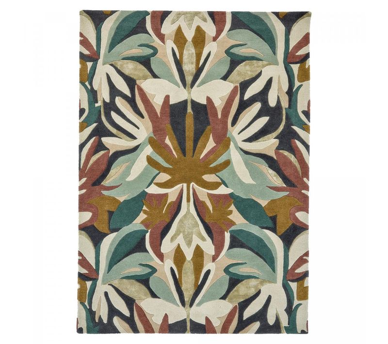 Tapis Chambre 170x240 Fait à La Main En Laine Vert Et Beige Motif Floral