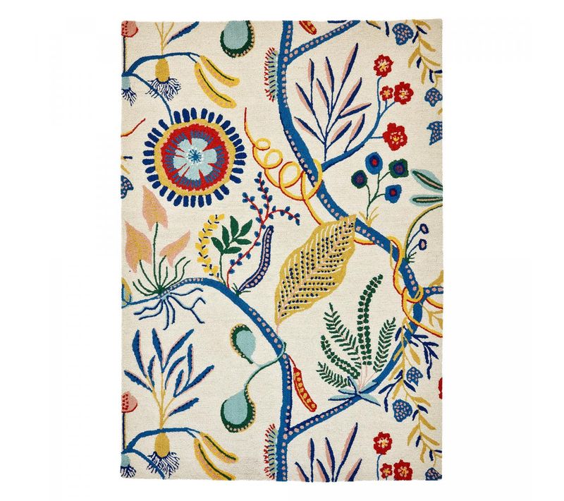 Tapis Grand Salon 250x350 Fait à La Main En Laine Multicolore Motif Floral