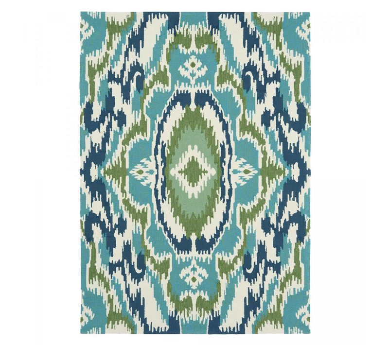 Tapis Extérieur 140x200 Tissé Kilim Vert Et Bleu Ixora