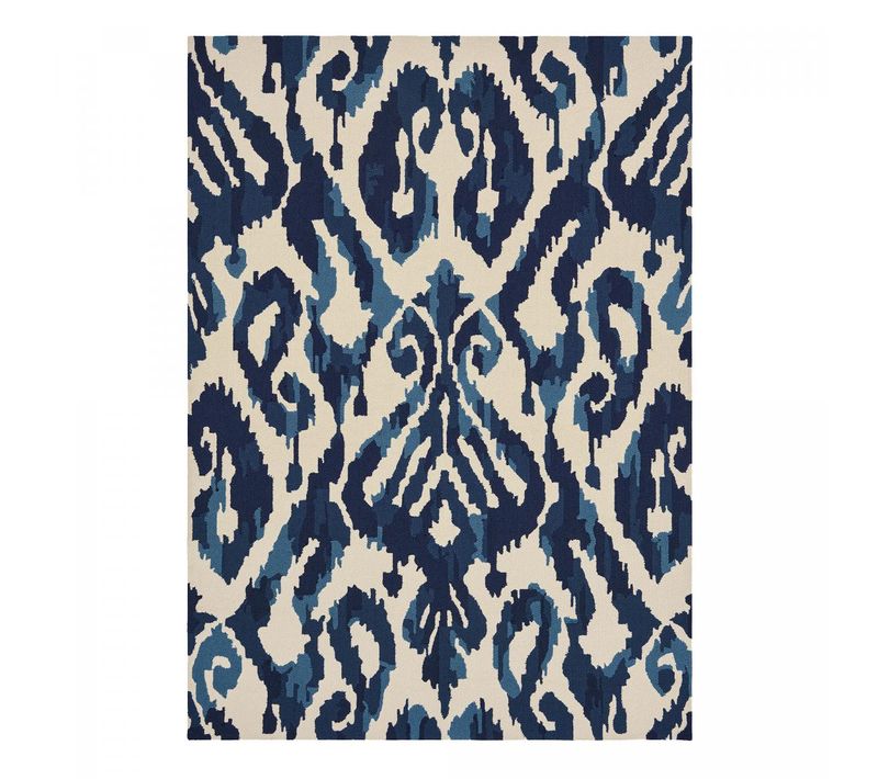 Tapis Extérieur 250x350 Tissé Kilim Bleu Et Beige Kasuri