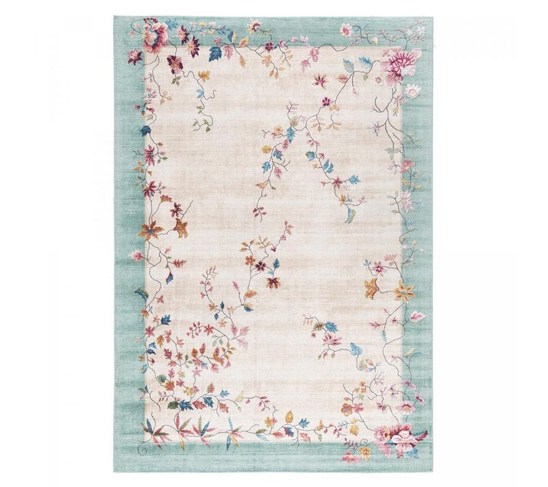 Tapis Salle à Manger 160x230 Tissé Rose Et Bleu Rectangle Motif Floral Vivace 7