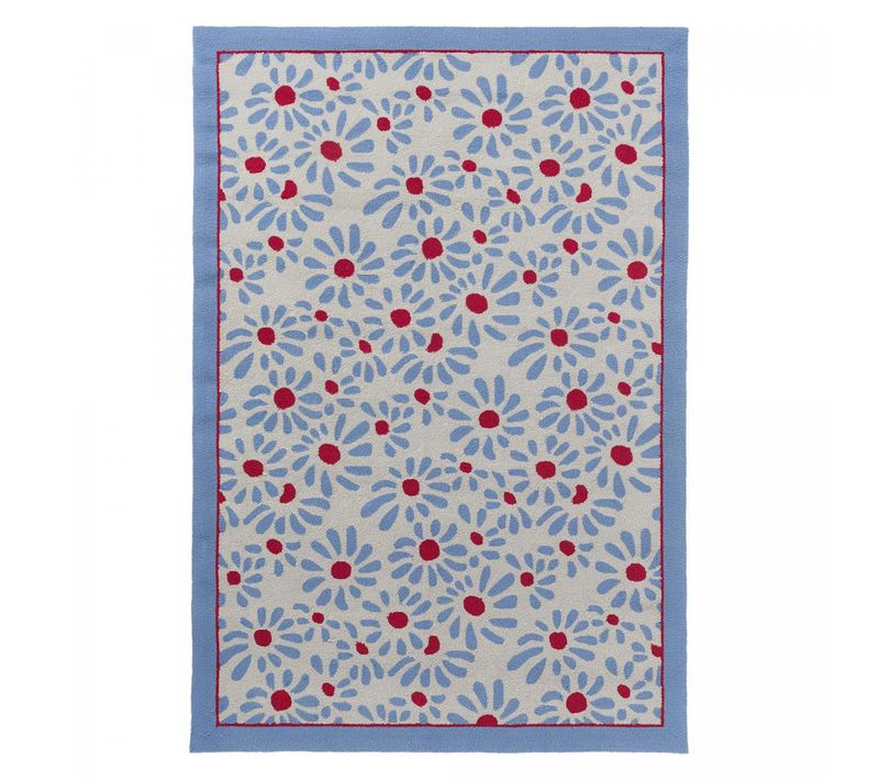 Tapis Extérieur 200x280 Kilim Fait Main Bleu Et Rouge Daisy