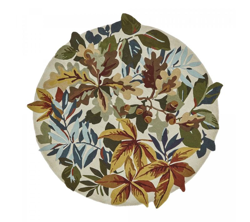 Tapis Rond D.150cm Fait Main En Laine Motif Floral Pour Salon Robins
