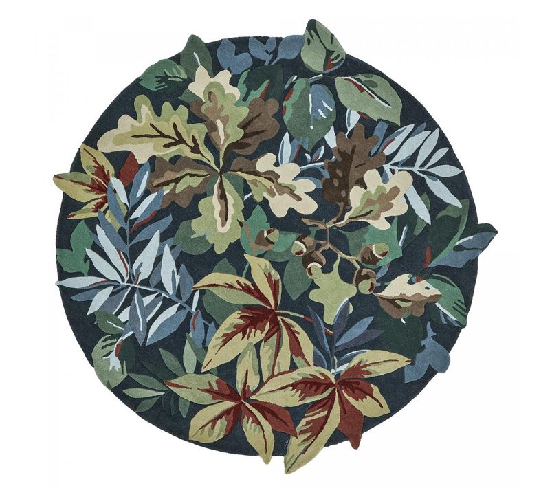 Tapis Rond D.200cm Fait Main En Laine Motif Floral Pour Salle à Manger Robins