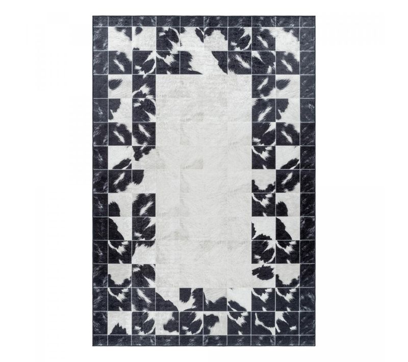 Tapis Chambre 120x170 Tissé Noir Et Crème Rectangle Motif Fresque Noatak