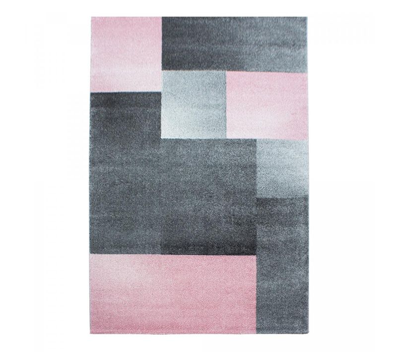Tapis Salon 200x290 Tissé Rose Et Gris Rectangle Motif Géométrique Karluk