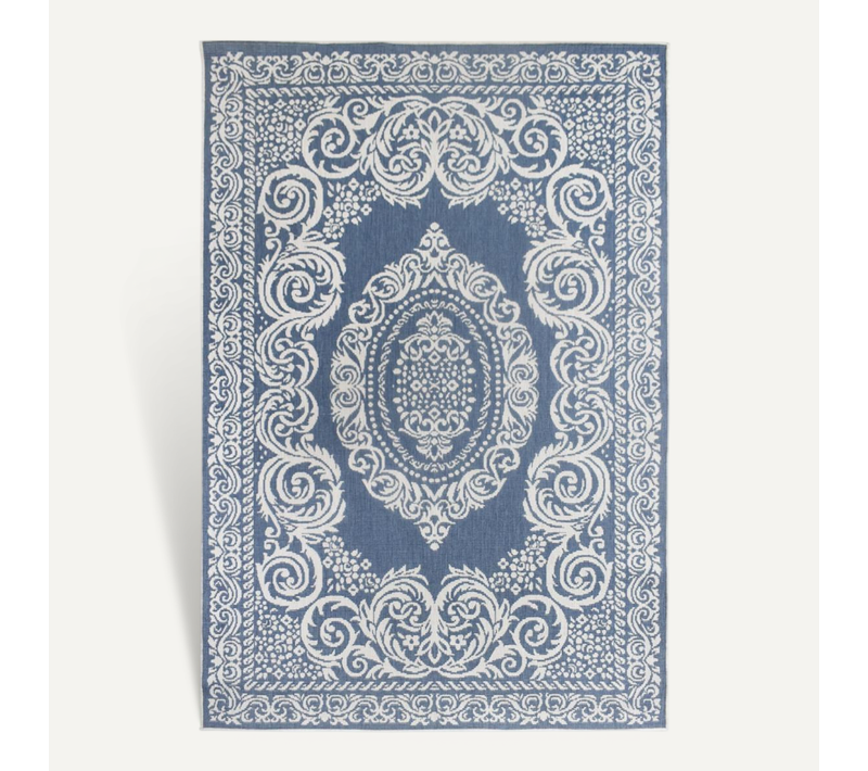 Tapis Extérieur, Kilim Reversible 120x170 Lyn2 O Reversible Bleu Et Blanc