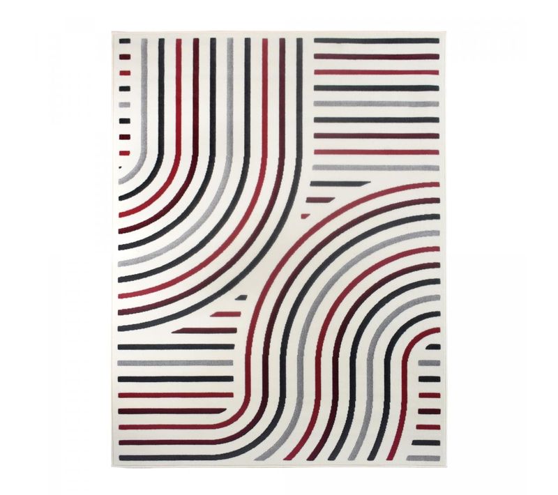 Tapis Salon 160x225 Tissé Rouge Et Crème Rectangle Motif Géométrique Lyn49 Mucour