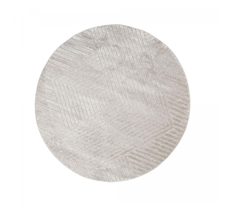 Très Grans Tapis Rond De Salon Ø240cm Lyn9 F Beige, Tapis Rond Ton Sur Ton Moderne