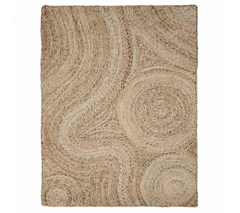 Tapis Salon 200 X 290 Cm, Beige Et Marron, Jute Noble Tissé, Motif Rond, Design Authentique Nibna