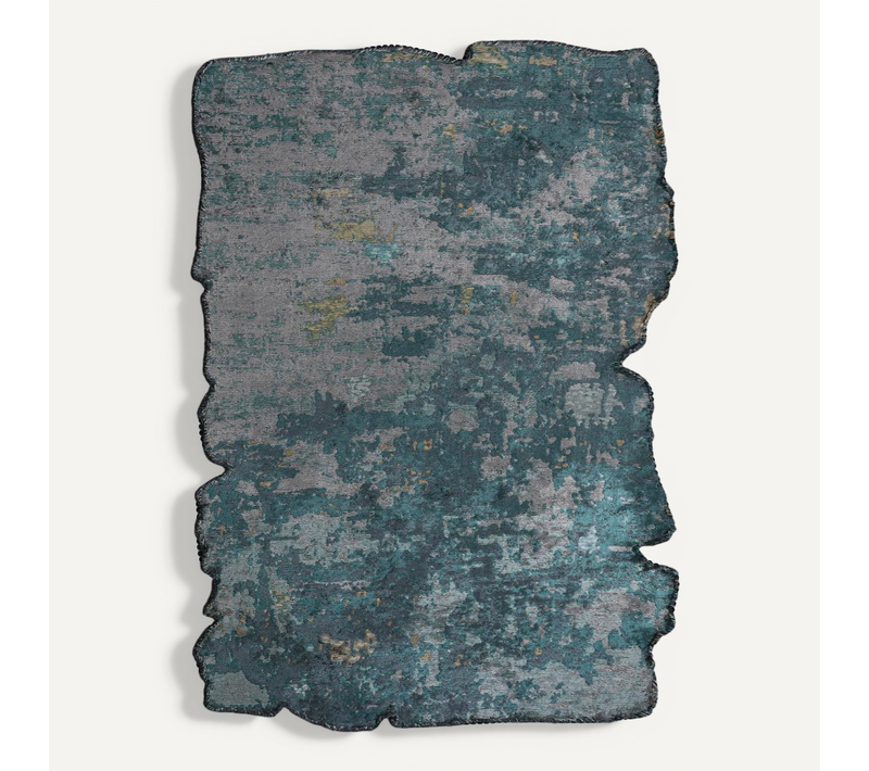 Tapis Salon Kilim En Coton, 200 X 250 Cm, Forme Originale, Bleu, Vert Et Or