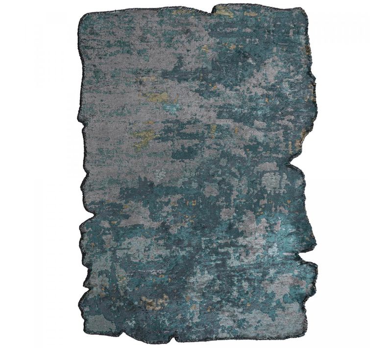 Tapis Grand Salon Kilim En Coton, 240 X 300 Cm, Forme Originale, Bleu, Vert Et Or