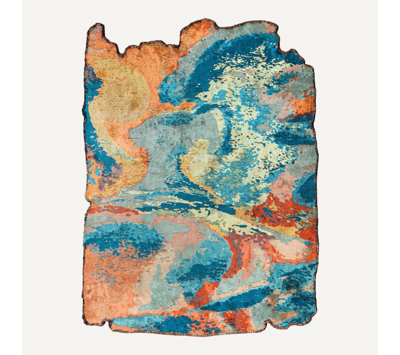 Tapis Salon Kilim En Coton, 200 X 250 Cm, Forme Originale, Bleu Et Orange