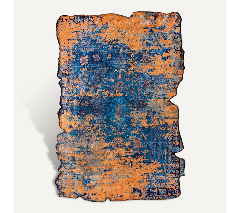 Tapis Salon Kilim En Coton, 200 X 250 Cm, Forme Originale, Orange Et Bleu