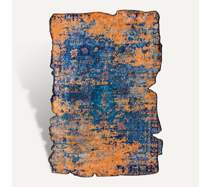 Tapis Grand Salon Kilim En Coton, 240 X 300 Cm, Forme Originale, Orange Et Bleu