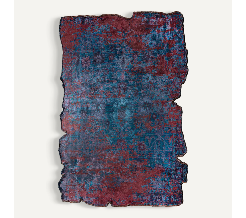 Tapis Salon Kilim En Coton, 200 X 250 Cm, Forme Originale, Bleu Et Rouge