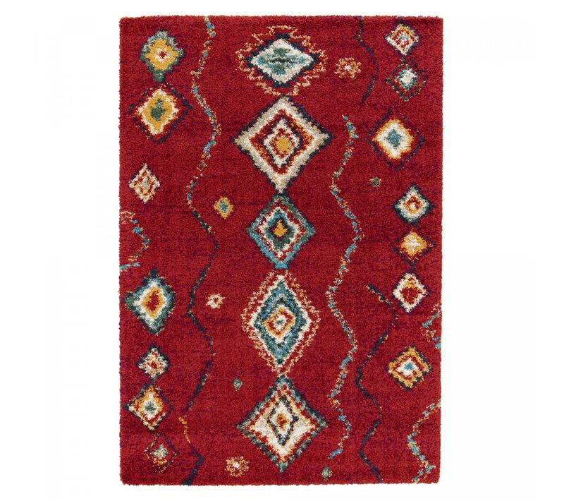 Tapis Shaggy 80x150 Rectangle Tissé Rouge Et Blanc Motif Berbère Amore 4