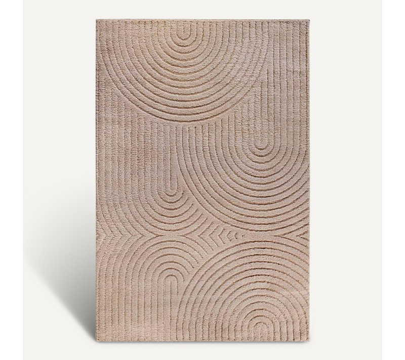 Tapis Chambre 120 X 170 Cm, Beige, Marron, Motif Géométrique Relief, Entretien Facile