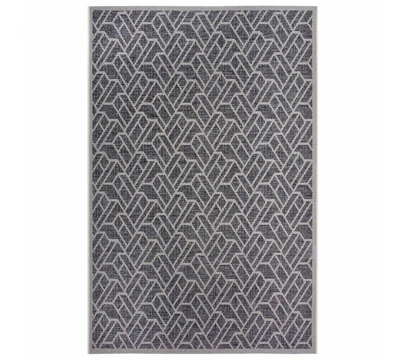 Tapis Exterieur 76 X 150 Cm Gris, Beige, Kilim Géométrique, Original Et Facile D'entretien, Erus