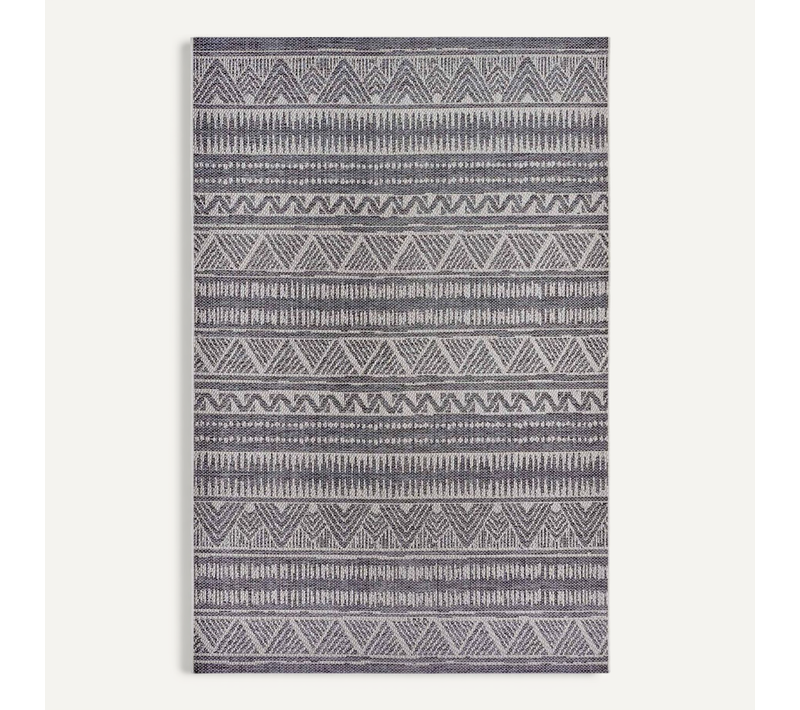 Tapis Exterieur 76 X 150 Cm Beige Gris Ethnique Kilim, Loto, Idéal Terrasse, Entretien Facile