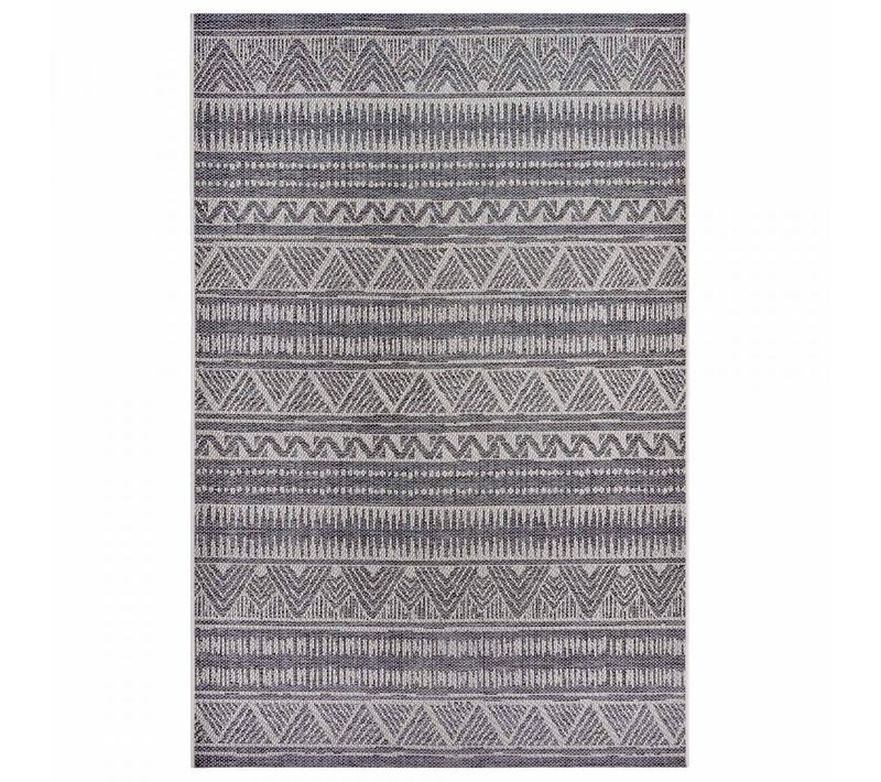 Tapis Exterieur 155 X 235 Cm, Beige Et Gris, Motif Ethnique Kilim Authentique, Loto, Idéal Terrasse