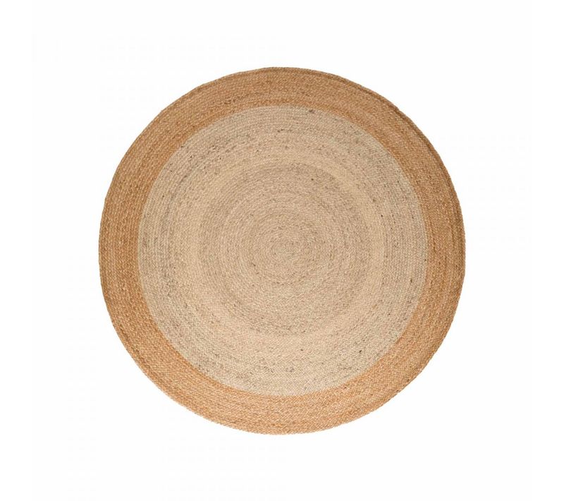 Tapis Rond 240 X 240-cm, Beige, Marron, Forme Ronde Authentique, Composition Jute Noble, Jute K