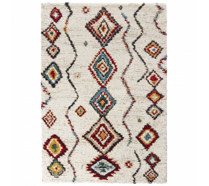 Tapis Berbère 240 X 330 Cm Blanc, Rouge, Bleu, Texture Shaggy, Berbero Design Nomade