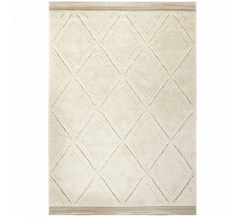 Tapis Salon 160 X 230 Cm, Beige Et Blanc, Motif Géométrique Graphique, Relief Chaleureux, Colin